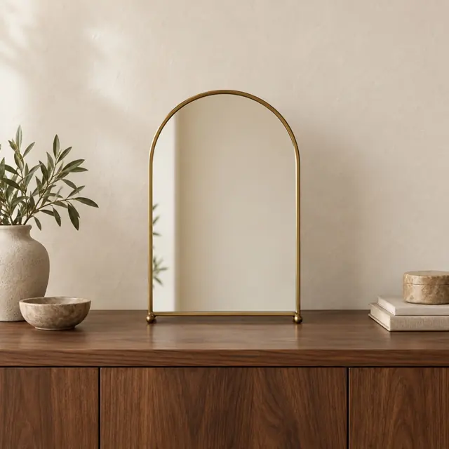 Small brass arch mirror