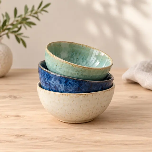 Sea-glaze ceramic bowls · set of three