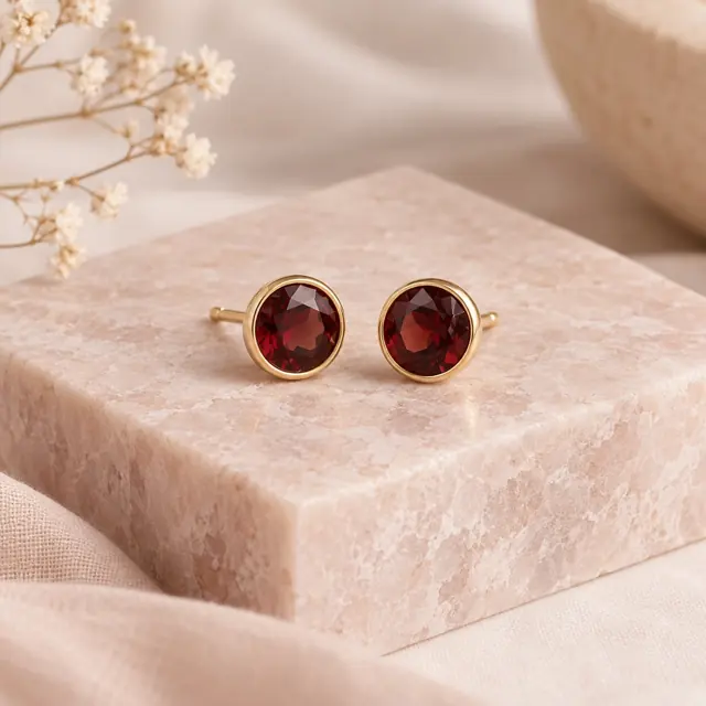 Garnet stud earrings · a touch of red