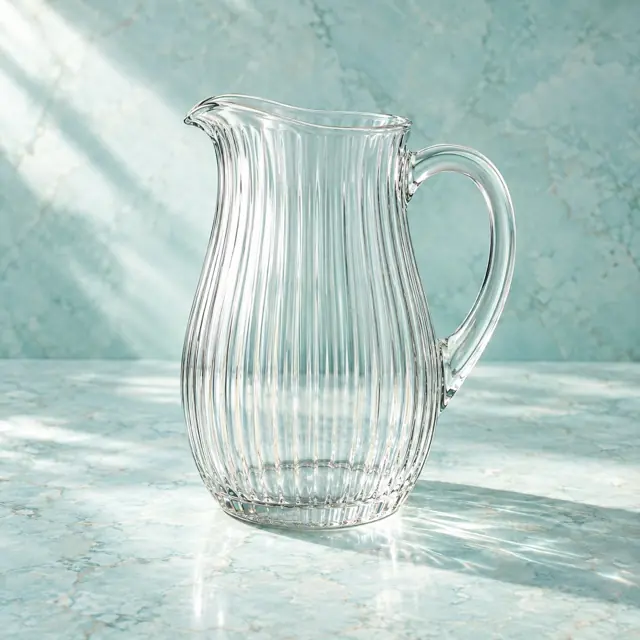 Ribbed glass water pitcher