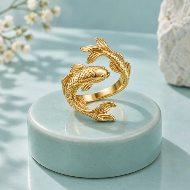 Golden koi wrap ring · adjustable design