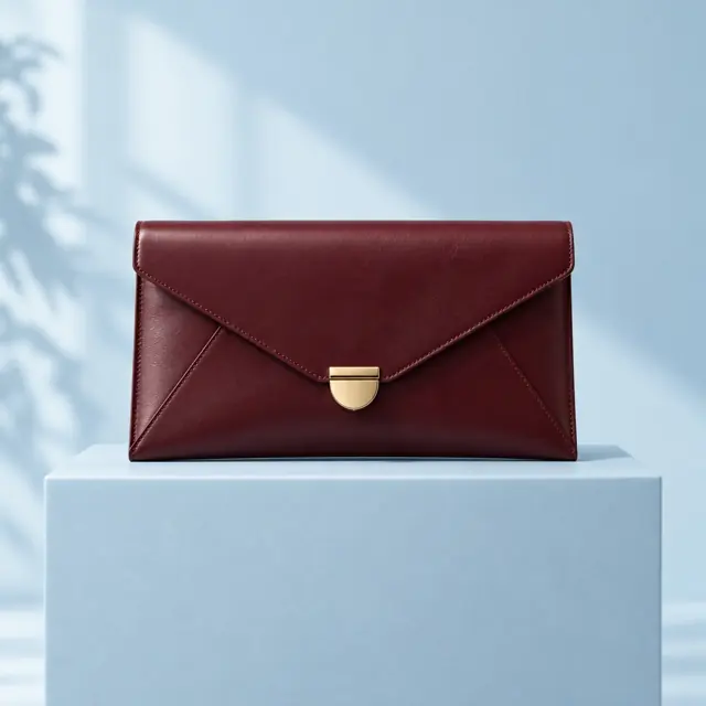 Oxblood envelope clutch