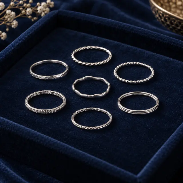 Sterling silver stacking rings · set of seven