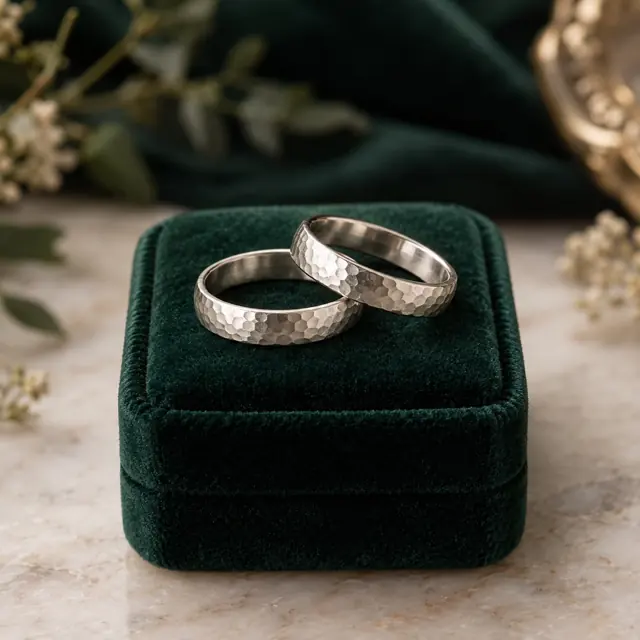 Hammered silver wedding bands · a pair
